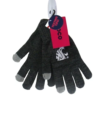NUEVO CON ETIQUETAS FOCO Washington State Cougars Mujeres Consejos para enviar mensajes de texto Guantes Tejidos OSFA Carbón Foto 1 de 2