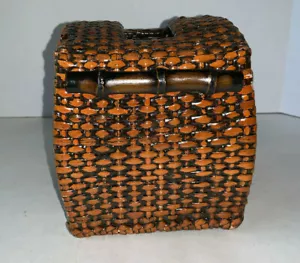 Caja de pañuelos Kleenex tejida de ratán negro y marrón con asas de bambú FAUX - Imagen 1 de 12