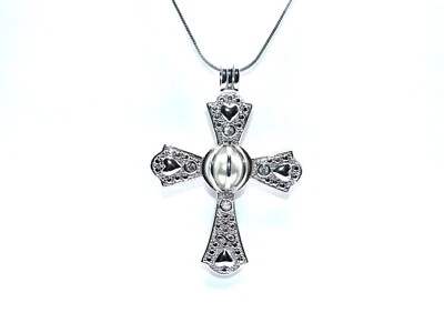 Handcrafted Pearl Cage Cross Necklace - Unisex Jewelry Gift for Him or Her - Image 1 of 4
