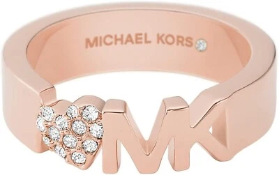 MICHAEL KORS Logo Rose Gold Tone Pave Crystal Heart Ring NWT $75.00 - Image 1 of 4