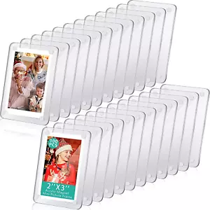 100 Pcs Acrylic Magnetic Photo Frame Mini Picture Frame Double Sided Clear Fridg - Picture 1 of 6