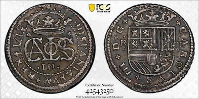 1712 SPAIN CARLOS III (PRETENDER) 2 REALES BARCELONA MINT KM-PT5 PCGS AU-55 - Image 1 of 4