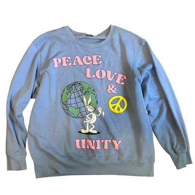 Sweatshirt VTG Peace Love & Unity Bugs Bunny Periwinkle Blue Unisex Loney Tunes - Image 1 of 4