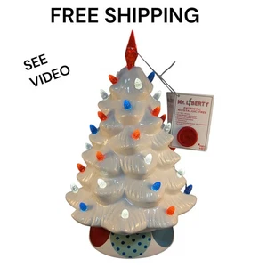 14" Mr. Christmas nostalgischer beleuchteter weißer Keramik Weihnachtsbaum, Timer - Bild 1 von 10