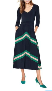 Boden Dress 8 Navy Juliette Jersey Long Sleev Midi Fit & Flare - Picture 1 of 14