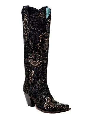 Botas Corral Western Mujer Estampadas Floral Cremallera Negro Dorado A4481 Foto 1 de 4