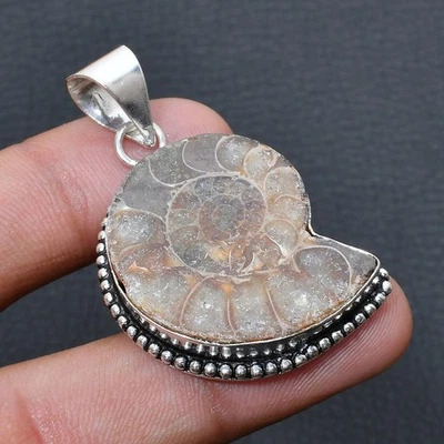Кулон ювелирный ручной работы из ископаемого аммонита 1,70 дюйма B310 - Изображение 1 из 3