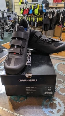Louis Garneau Men's Chrome XZ Road shoes black 47/12, black, 3 hole, new! - Image 1 of 4