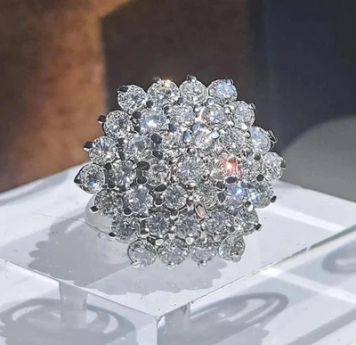 3.00 Ct Round-Cut G/VS1 Lab Grown Diamond Cluster Engagement Ring 14k White Gold - Image 1 of 4