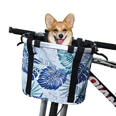  Cesta de bicicleta para cachorro bicicleta guidão cesta frontal, dobrável destacável rápida  - Imagem 1 de 4