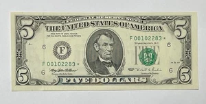 U.S. - Series 1995 $5.00 Federal Reserve Note (00102283 Serial Numbers STAR) - Picture 1 of 2