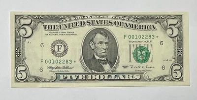 U.S. - Series 1995 $5.00 Federal Reserve Note (00102283 Serial Numbers STAR) - Image 1 of 2