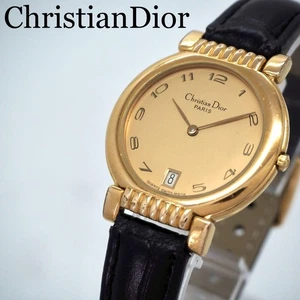 Christian Dior Quartz Watch Wristwatch Logo Black Gold Women's Authentic - Picture 1 of 24