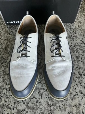 FootJoy 男式 Premier Field LX 高尔夫鞋 10.5 中号二手白色和海军蓝  — 第 1/4 张图片