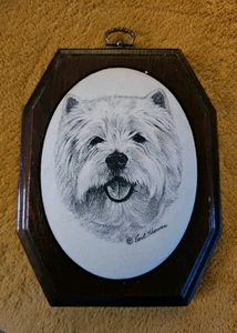West Highland Terrier Earl Sherman Sugared Glass Wood Plaque 5"x7.5” MCM Vintage - Picture 1 of 6