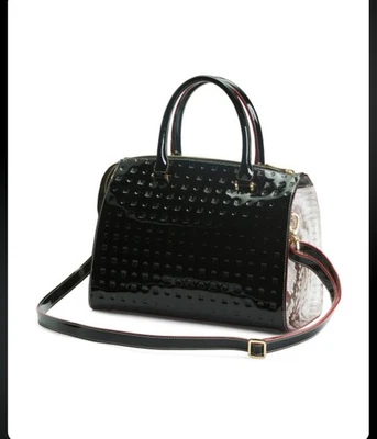 Cartera italiana Arcadia convertible negra charol y detalles de pitón nueva con etiquetas Foto 1 de 4