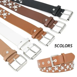 Punk Style Decorative Waistband Leather Studded Waist Belt Metal Pin Buckle ∂ - Picture 1 of 23