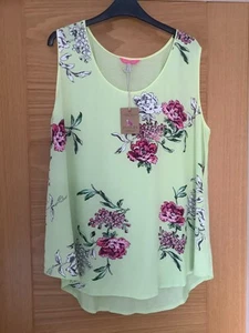 New Joules Iris Sleeveless Top - Size 18 - Lime Floral Print - Picture 1 of 10