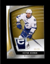 VICTOR HEDMAN 2017/18 UD SP GAME USED PREMIUM GOLD LOGO PATCH #25/25 BC9730