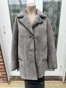 Vintage Victor W. Stokes & Son Tiverton Grey Sheepskin Button Front Coat ~16 - Picture 1 of 10