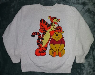 VTG 80s WINNIE THE POOH TIGGER SWEATSHIRT MEDIUM 90s DISNEY WORLD GRAY BIG PRINT - Image 1 of 4