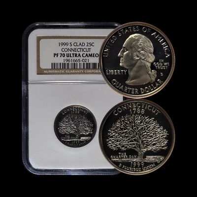 UNITED STATES. 1999, 25 Cents - NGC PF70 - Top Pop 🥇 Connecticut, Charter Oak - Image 1 of 4