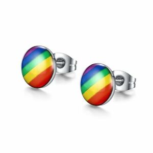 Hot Rainbow LGBT Gay Lesbian Pride Stainless Steel Barbell Stud Earrings Set