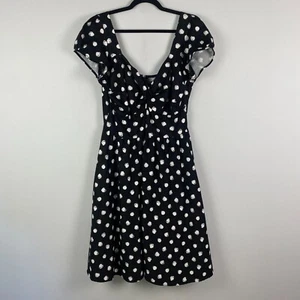 Stop Staring Black Polka Dot Midi Dress Size 16 Short Sleeve Retro Pinup - Picture 1 of 11