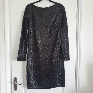 Beautiful Mango Black Sequin Dress Size L Christmas - Picture 1 of 5