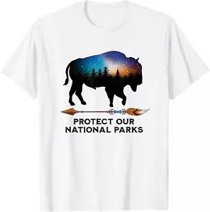 Save Our National Parks Vintage Bison Forest Starscape T-Shirt Hoodie - Picture 1 of 13