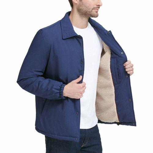 NUOVO Cole Haan finto shearling sherpa foderato Coach cappotto giacca blu XL