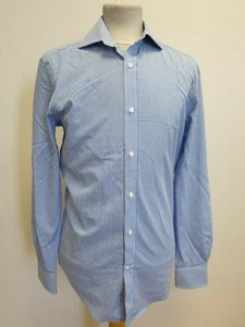 O228 MENS JEFF BANKS BLUE WHITE CHECK LONG SLEEVE SHIRT UK XS EU 44 - Picture 1 of 3