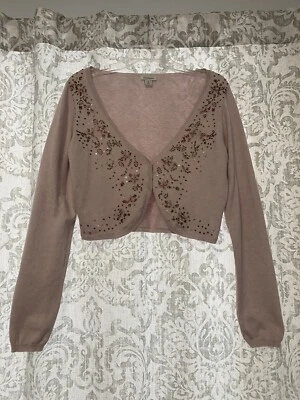 Cárdigan Recortado Sundance Algodón Cachemira Bordado Cuentas Suéter Y2K Rosa M Foto 1 de 4