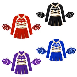 Kids Girls Cheer Leader Uniform Mock Neck Cheerleading Costume Patchwork Outfits - Picture 1 of 58