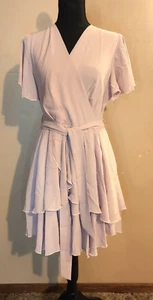 #389 Gaovot M Lilac Short Sleeve Dress Plunging V Neck Zip Back Dressy NWT - Picture 1 of 8