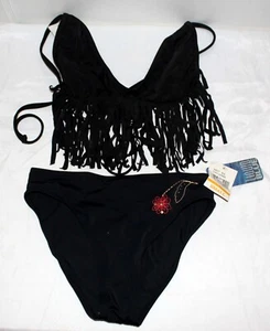 Ladies/Teens Black W Fringe 2Pc. Swimsuit Set Size Small - Picture 1 of 3