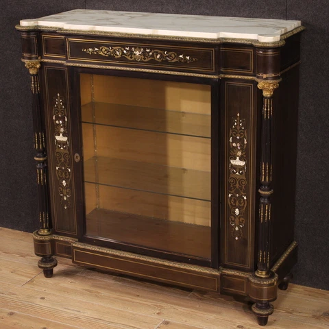 Sideboard vitrine cabinet marble Napoleon III Boulle style 20th century 900 Cover