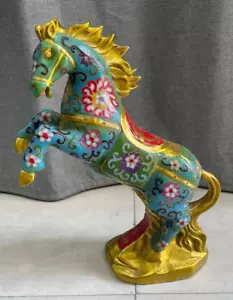 12″Palace feng shui Exquisite copper Cloisonne enamel horse Jump gilt statue big - Picture 1 of 6