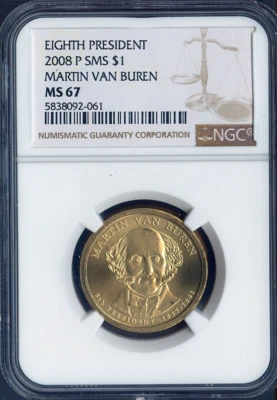 2008-P Martin Van Buren Dollar NGC MS67 SMS - 8th US President - Image 1 of 2