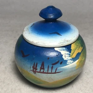 2.5” Hand Painted Haiti Wooden Scenery Trinket Bowl Jar Decoration - Picture 1 of 9