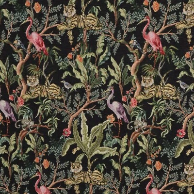 The Congo Black Jungle Tapestry Fabric Woven Exotic Animal Upholstery Furnishing — 第 1/4 张图片