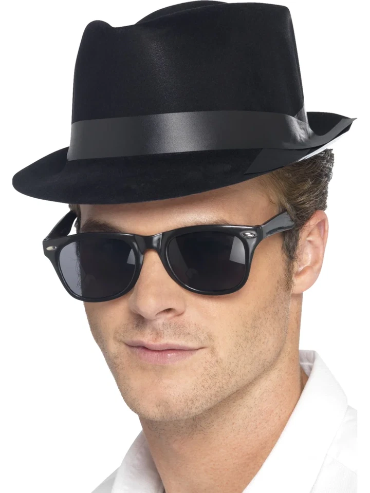 Cappello Fedora Rockabilly Da Uomo Anni '50 Nero - Immagine 1 di 1