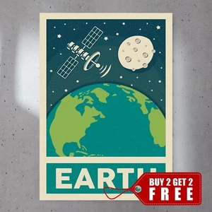 Earth Retro Solar System Poster 7x5 Vintage Poster, Retro Poster, Wall Art - Picture 1 of 2