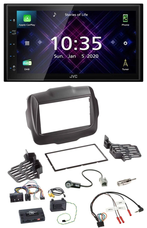 JVC DAB 2DIN Lenkrad Bluetooth USB Autoradio für Jeep Renegade ab 2015 - Bild 1 von 4