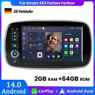 Für Mercedes Benz Smart Forfour Fortwo 453 2014-2020 Autoradio Android 14.0 DAB+ - Bild 1 von 4