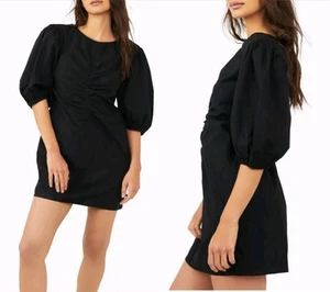 NWOT Free People Size Large Hope Puff Sleeve Cotton Minidress in Black - Bild 1 von 8