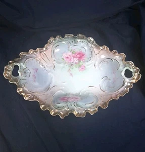 Antique CT Altwasser Silesia 14" Oval Centerpiece Bowl Gold Guilded Hand-Painted - Picture 1 of 11