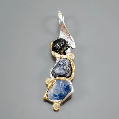 Rough jewelry gems  Blue Sapphire Pendant 925 Sterling Silver  /NP50398 - Image 1 of 4