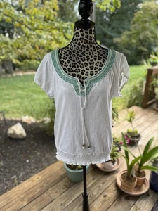 Cato Boho Blouse L Cottage Embroidered Peasant Festival  Top Feminine Floral B1 - Picture 1 of 8