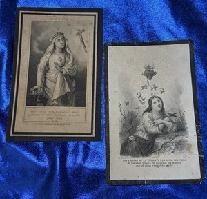 RARA antica SANTA CARDS spagnola Don Juan Hildago/Dona Orozco annunci morte - Foto 1 di 11